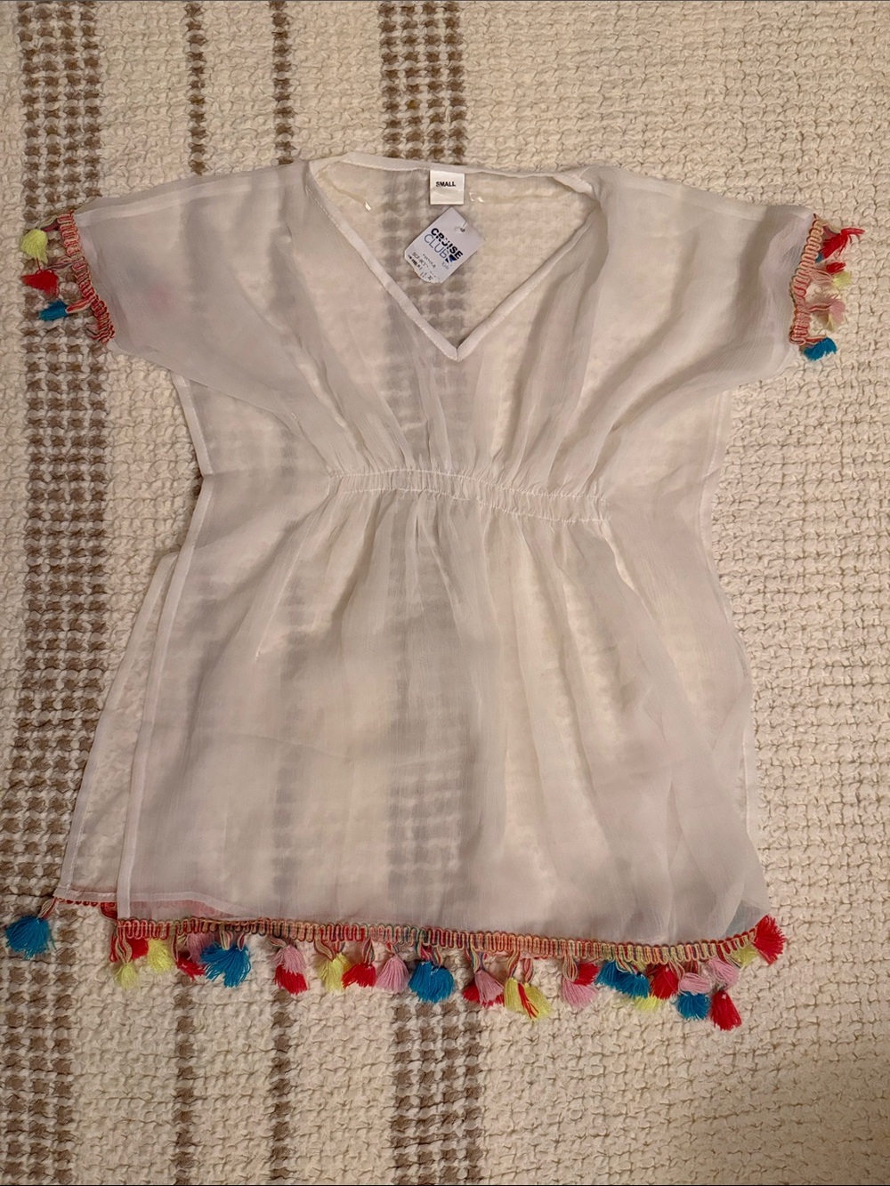 Girls' White Tassel-Trim Cover-Up Top